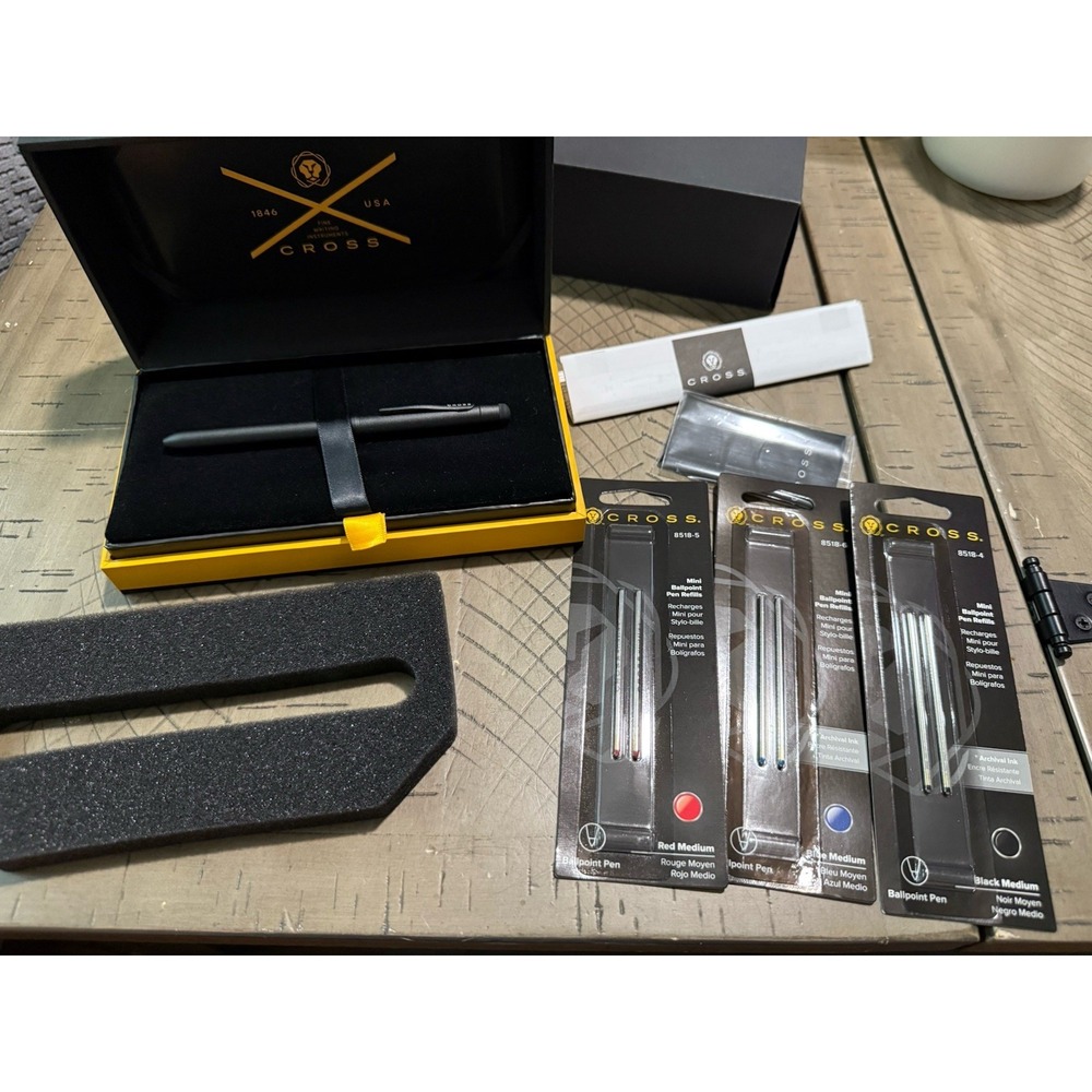 CROSS TECH3+ Satin Black Multi Function Pen Stylus +‎ 3 Refills
